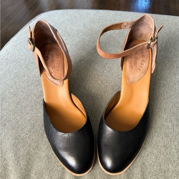 Kork-Ease Black and Brown Leather Ankle-Strap Wedges - Picture 3 of 6